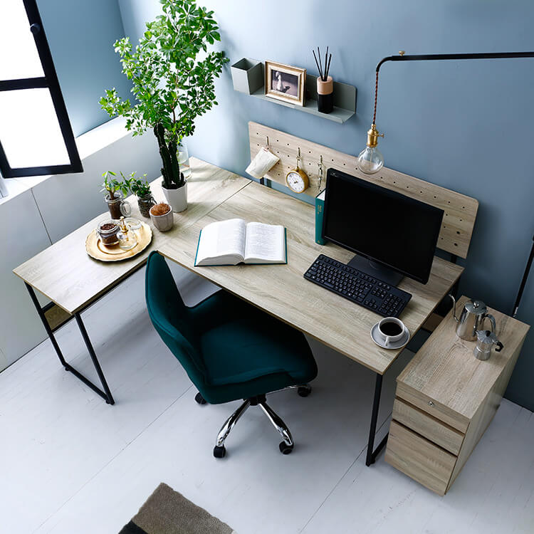 L字デスク(ライトブラウン)ヴィンテージデザインの男前家具 | 【公式