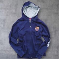 FCバルセロナ パーカー ネイビー フーディー Lサイズ ジップアップ 紺