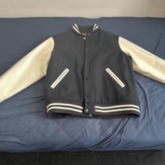 希少 CALEE キャリースタジャン ブラック/袖レザーホワイト XLサイズ