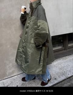 etsinta オリーブ ボリュームロングコート Mサイズ - メルカリ