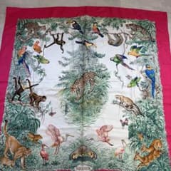 HERMES エルメス カレ90 赤道直下シルクレッド 動物 総柄 スカーフ