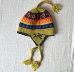 極希少 00s ARC'TERYX 耳当て付ニット帽 フライトキャップ ロゴ刺繍