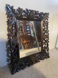 パイナップル 木彫装飾ミラー ヴィンテージ 壁掛け鏡 木製 当時物 昭和