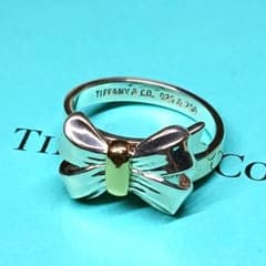 ティファニー 未使用に近い 約13号 リボンリング K18 シルバー コンビ