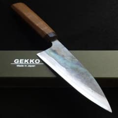 青紙1号 黒打 万能包丁 150㎜ #9390 チーク柄 月光作 日本製 1点物