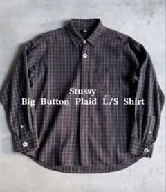 old Stussy Big button Plaid LS Shirt 古着 - メルカリ