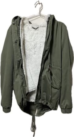 オリーブ色 フード付きモッズコート Sサイズ - メルカリ