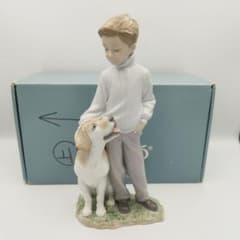 美品】リヤドロ 僕の親友 フィギュリン 人形 犬 男の子 少年 箱付き