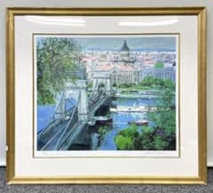 真作保証 小田切 訓『ドナウの橋』大判 リトグラフ 直筆サイン入り