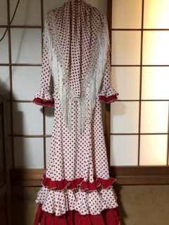 スペイン製 フラメンコ衣装 赤水玉ワンピース おまけシージョセット