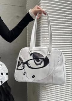 y2k平成ギャル 白いショルダーバッグ アニメ 人像柄 合成皮革バッグ