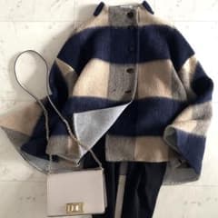 極美品 サポートサーフェス モヘヤウール チェックポンチョコート