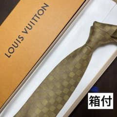 極美品 箱付 LVルイヴィトン ネクタイ 金ベージュ ダミエ 派手 結婚式