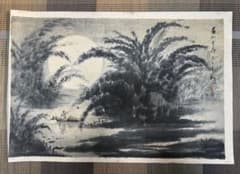 中国 蘇州画家 江和汀作 蘇州月夜 肉筆 水墨画 表具前 送料込み251211