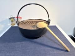 南部鉄器 岩鋳 ふるさと鍋 深型 24cm 1回使用 木蓋 お玉付 田舎鍋 鉄鍋
