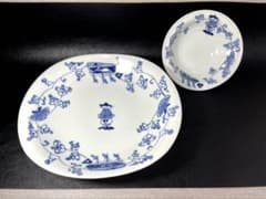 しん窯 青花 唐草異人 両切りカレー皿 パスタ皿 1点 玉渕取鉢 1点