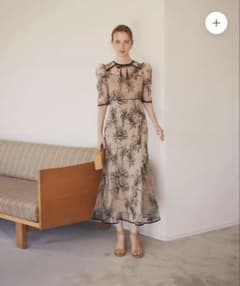 Leja 花柄フロントバックリボンパフスリーブマーメイドロング