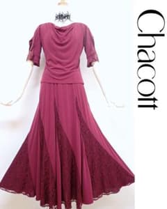B1628☆美品【チャコット】ML/えんじ/スタンダードドレス☆社交ダンス