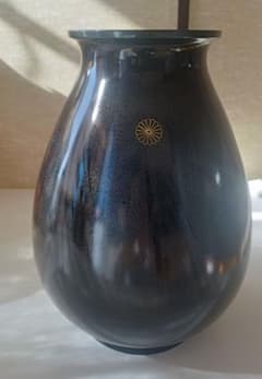 青銅製 金彩 菊紋 壺 花瓶 ブロンズ 黒 大型 和風 床の間 インテリア