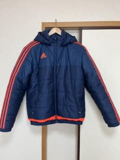 アディダス ネイビーダウンジャケット蛍光オレンジライン - メルカリ