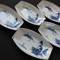 大正～昭和初期 古伊万里 舟形皿 染付山水 5客揃 骨董 古物 - メルカリ