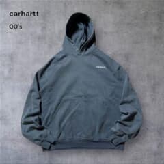2289 古着00sカーハートプルオーバーパーカー刺繍ロゴ短丈フェード