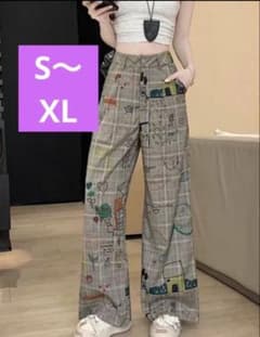 落書き風グレンチェックワイドパンツジヨン ジヨコス GD ジードラゴン
