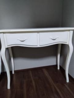 ホワイト サイドテーブル 引き出し2つ ロココ調家具 猫足 franfran系