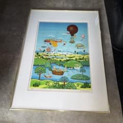 ビン・カシワ「湿原パラダイス」リトグラフ 直筆サイン入り 額縁入り