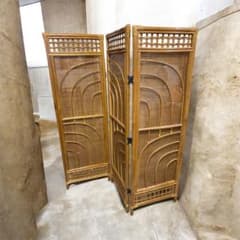 ラタン 3連 パーテーション 衝立 間仕切り 籐 昭和レトロ アンティーク