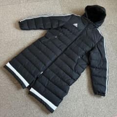 adidas 黒 ダウンコート フード付き ダウン70% - メルカリ