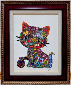 F6号】ジミー大西【Cat】手描き/表裏サイン有り/油彩/アクリル/絵画