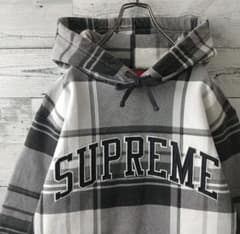 人気デザイン☆シュプリーム 刺繍 アーチロゴ チェック柄 パーカー M