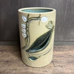 C-5 昭和レトロ 陶器製 傘立て 花柄 浮彫り 和モダン シリンダー型