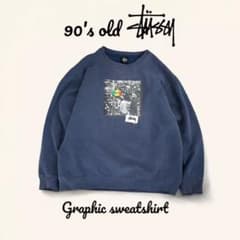 90s OLD STUSSY グラフィック スウェット フェード ネイビー L - メルカリ