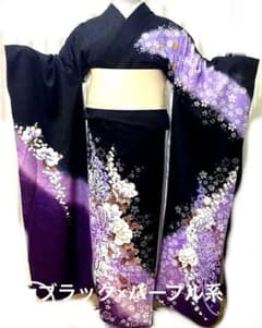 どんぐりコロコロ様専用❣️美品 正絹振袖 ブラック 紫系 成人式