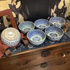 古伊万里 蛸唐草 富貴長春 大膾皿 江戸 6客 李朝・大聖寺・輪島塗