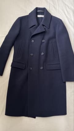 美品 カルーゾ CARUSO ネイビー ウール ダブルブレスト ピーコート 48