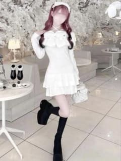 HONEYMEW ビッグリボンクロスオフショルワンピース ホワイト ハニー