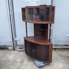 昭和レトロ ミッドセンチュリー 木製コーナーラック 飾り棚 半円型