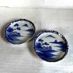 アンティーク 大皿 2枚セット 古伊万里 染付 江戸時代 刻印あり 吉