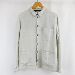 美品 イタリア製 Bergfabel リネン チェック シャツ ジャケット 白