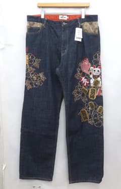 3173 未使用 絡繰魂 223222 招き猫 刺繍 デニムパンツ - メルカリ