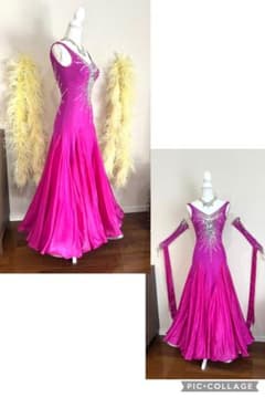 社交ダンス ドレス マゼンダ オーストリッチ付 ロビンフッド製 SM～M