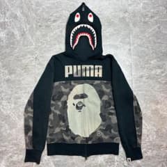 希少 APE PUMA シャークパーカー フーディー カモ 迷彩 XS ブラック