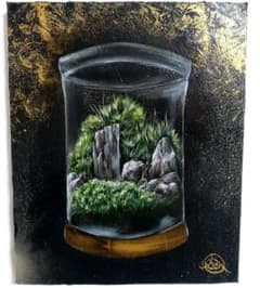 テラリウムの油絵【威厳】1点物の原画アート/作者サイン入り/F3号