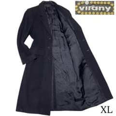 カシミヤ64%×ハンガリー製【virany】マキシ丈チェスターコート 濃紺 XL