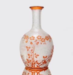 オールド・バカラ 面積大 橙色被せガラス 犬薔薇 花瓶 徳利 アシッド