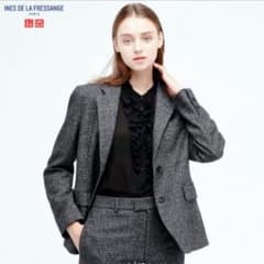 美品】ユニクロ×イネス ツイードジャケット ヘリンボーン グレー XL