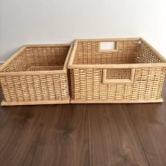 無印良品 重なるブリ材長方形バスケット 角形バスケット 2個セット
